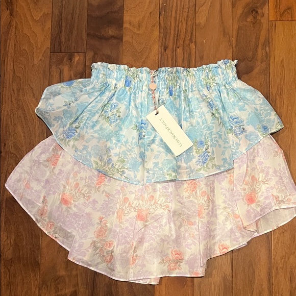 LoveShackFancy Blue and Pink ruffle mini skirt size XS NWT